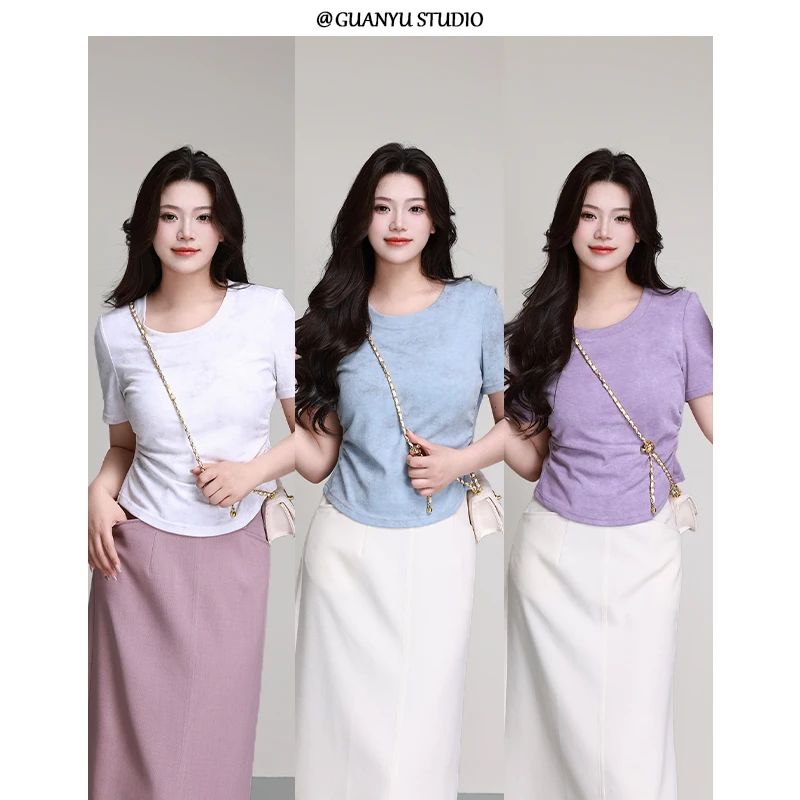 【扎染手记】蛋妹大码女装微胖mm夏季显瘦遮肉短袖T恤上衣DM26370