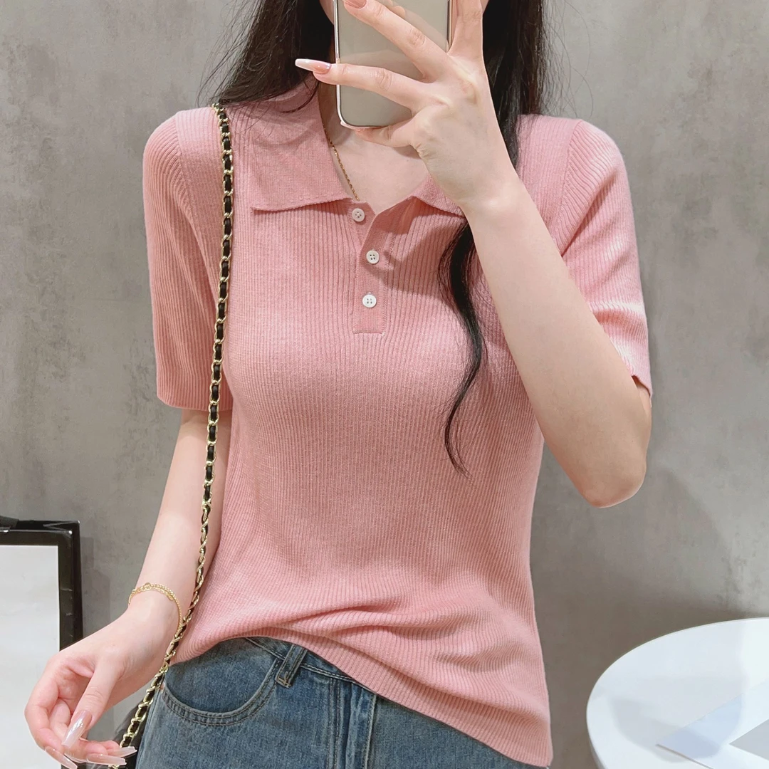 大码Polo领薄款冰丝短袖T恤女夏季微胖妹妹遮肉显瘦洋气减龄上衣
