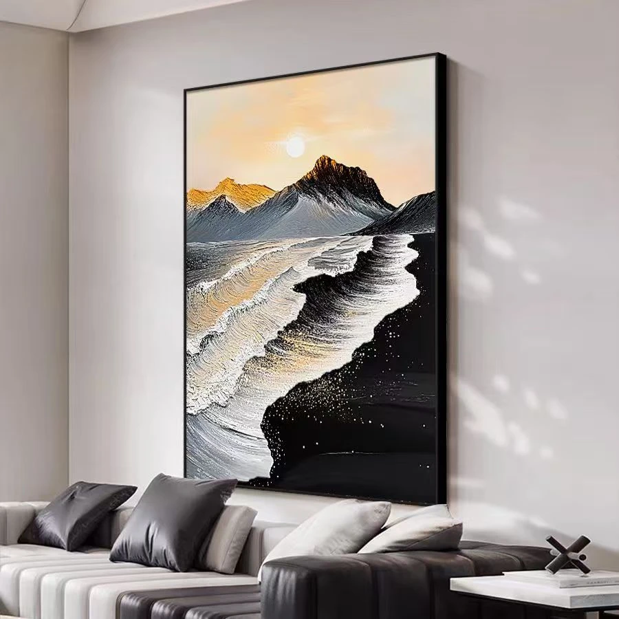 《金山》简约抽象黑白客厅装饰画背有靠山沙背景墙挂画玄关过道挂画