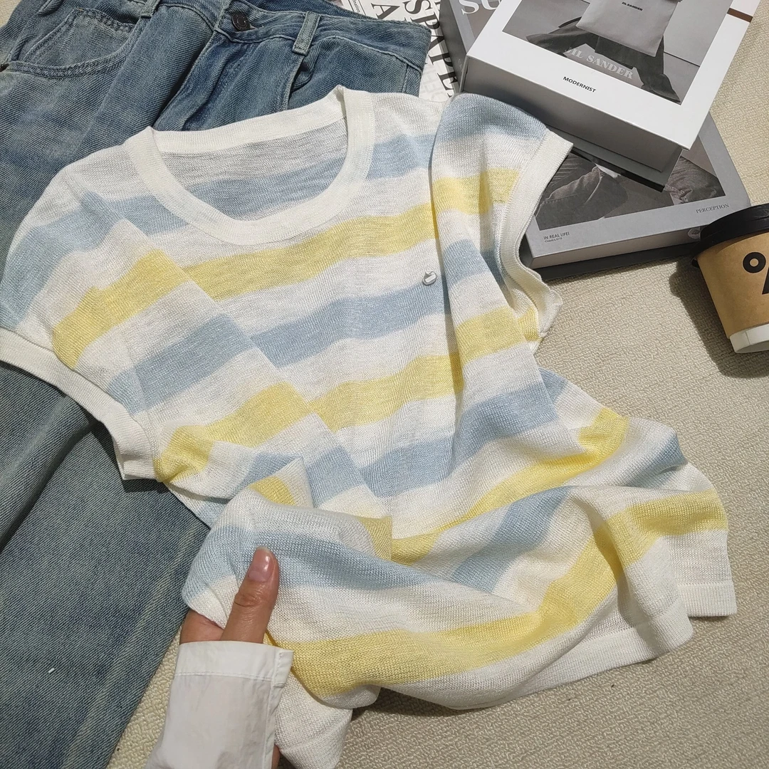 小清瓜女装严选2025新款夏季透气清爽打底圆领短袖针织衫WF03T8