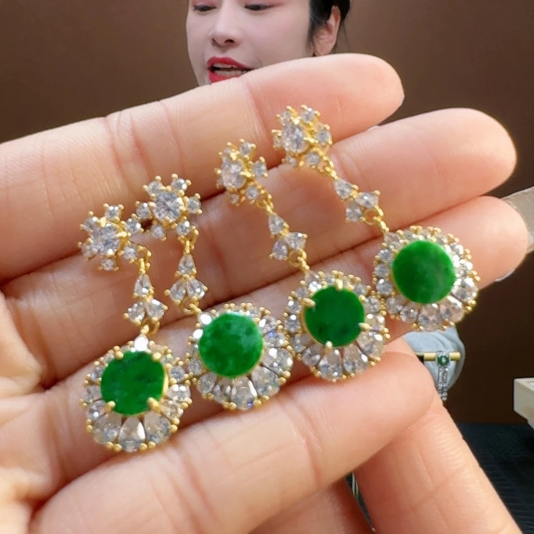 翡翠耳饰银S925镶嵌耳饰多样性发货一副