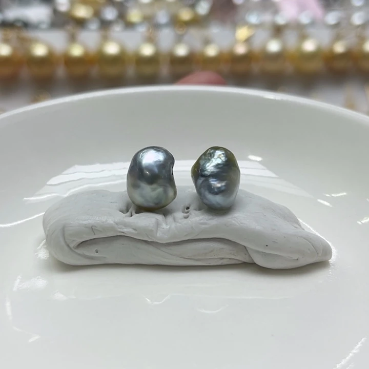 银S925镶嵌耳饰海水珍珠Keshi 15号