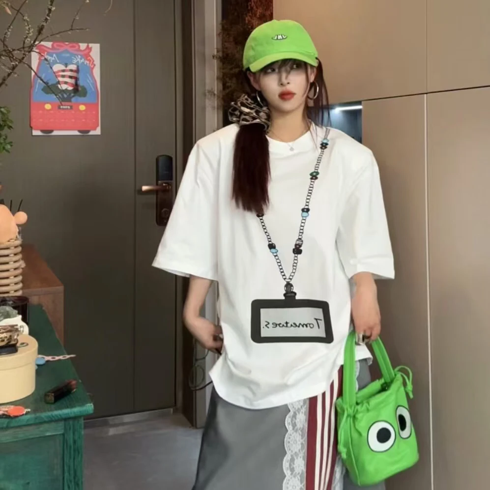 潮款印花垫肩T恤