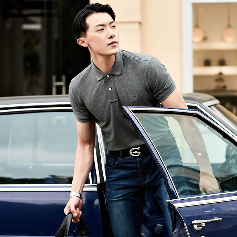 德鲨夏季polo男款翻领修身纯棉纯色高级男t恤短袖短袖时尚