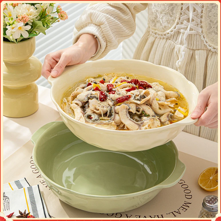 奶油风酸菜鱼大盆碗双耳汤碗家用陶瓷汤盆水煮鱼肉片毛血旺专用Z