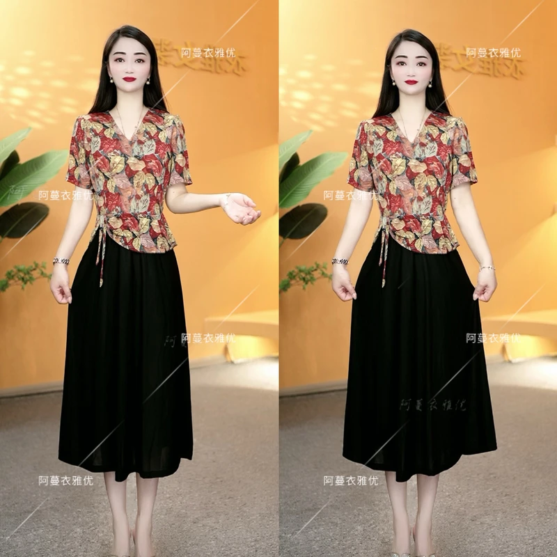 【衣雅严选】8121-1609#新款修身树叶花假两件显瘦显高连衣裙