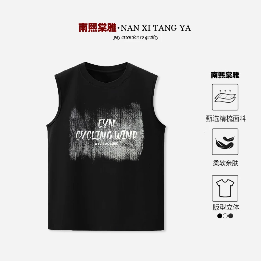 潮牌C/Y无袖T恤 印花纯棉重磅男士宽松休闲美式上衣504222