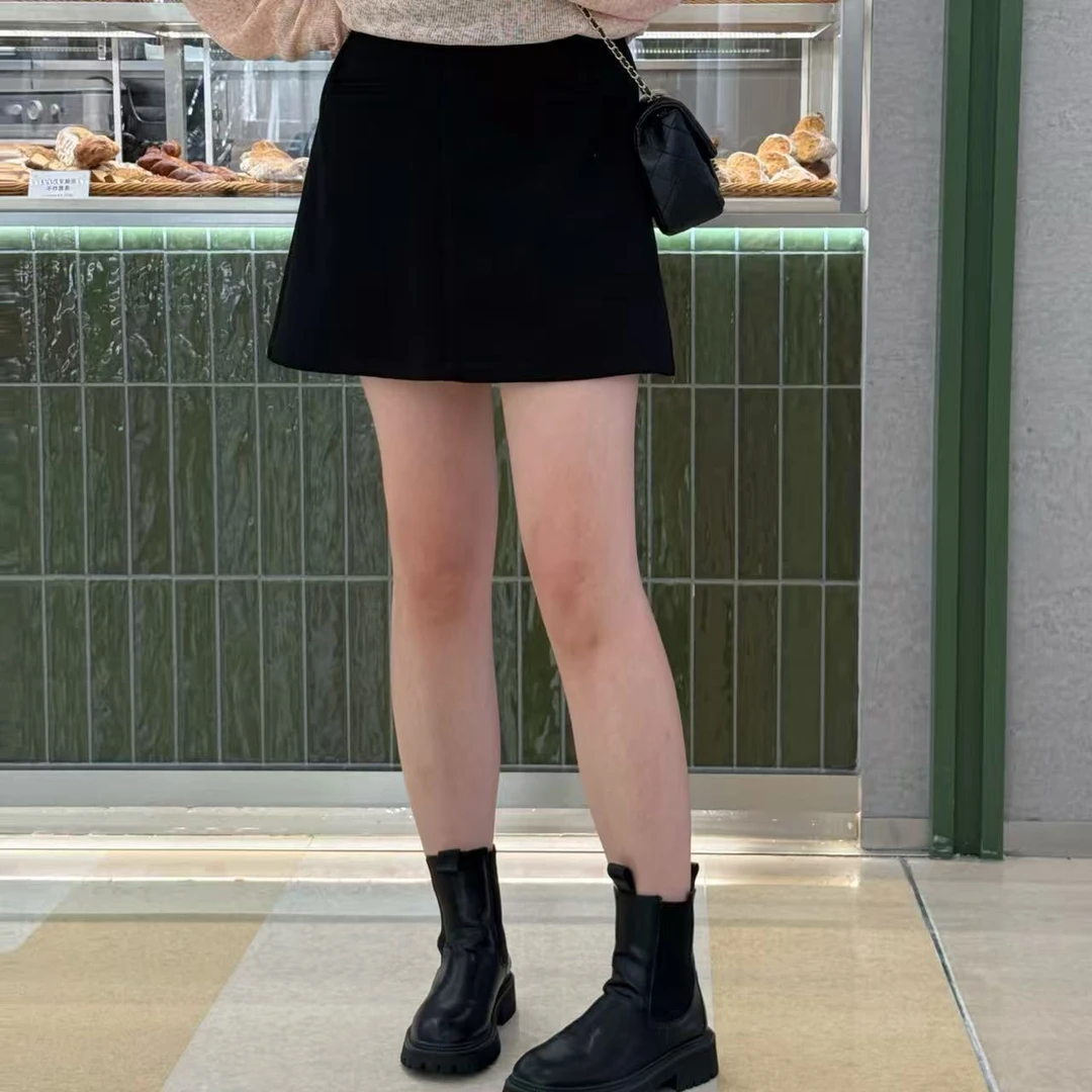 楠序【韩漫比例】源子微胖女装 2025年秋装黑色显瘦半身裙YZ37210