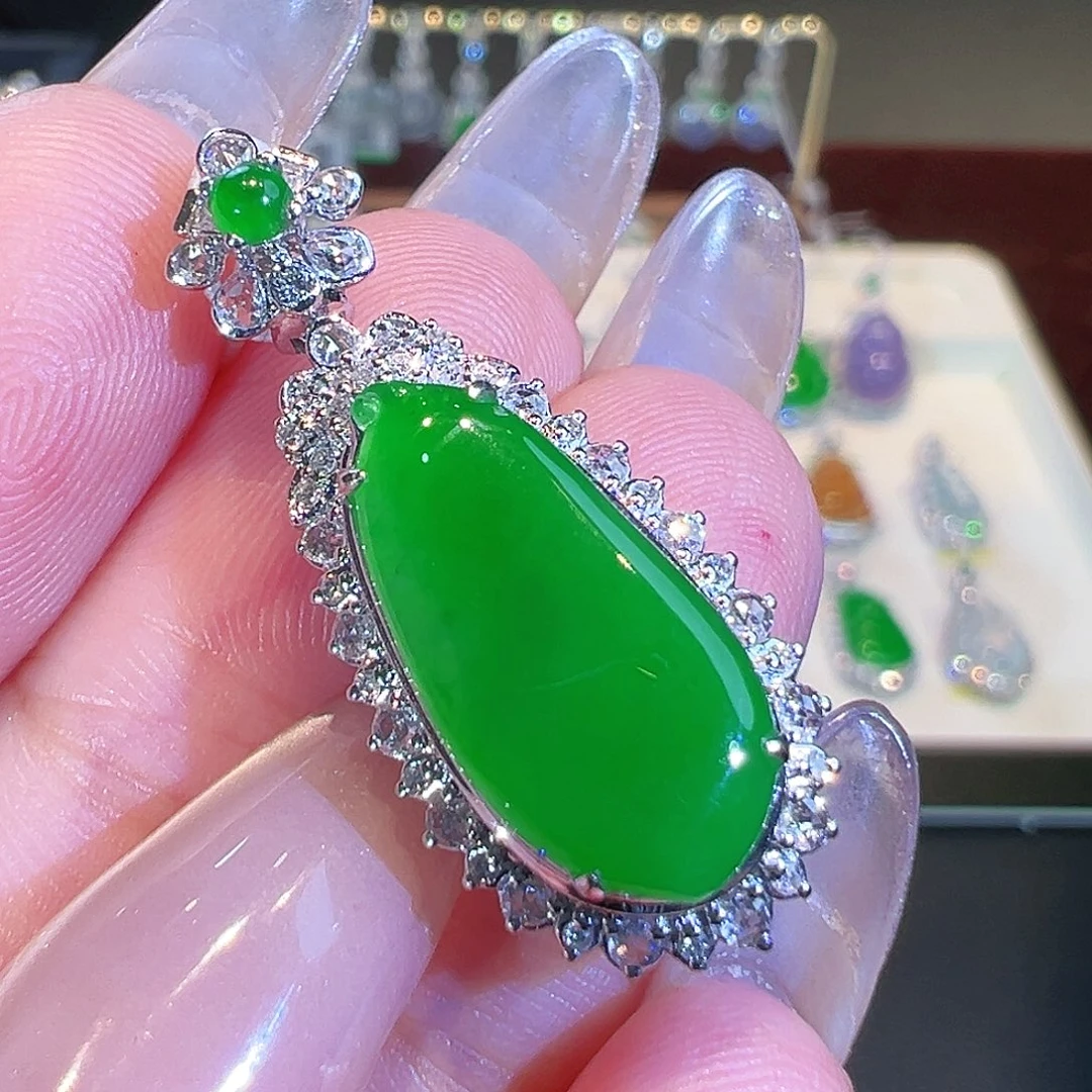 翡翠18K金镶嵌吊坠(不含链)翡翠