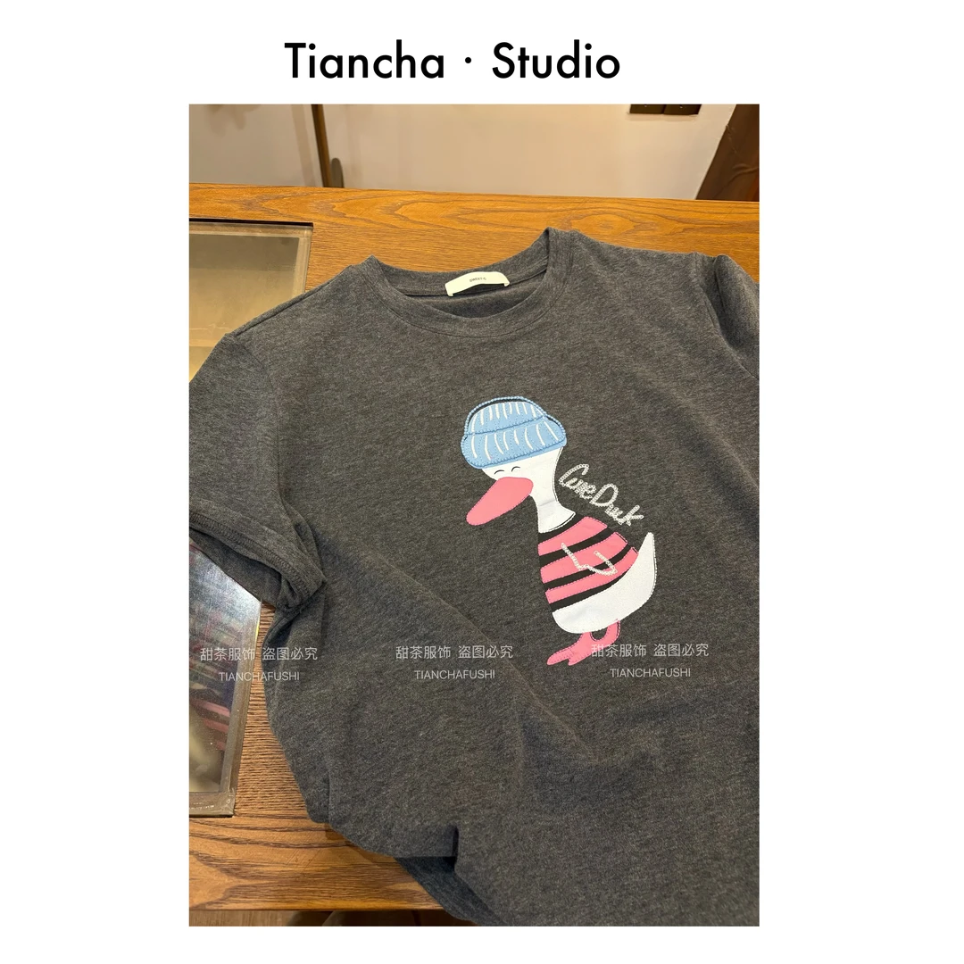 sweet c【小鸭子】AA051#夏季新款韩系正肩T恤女可爱小众舒适百搭