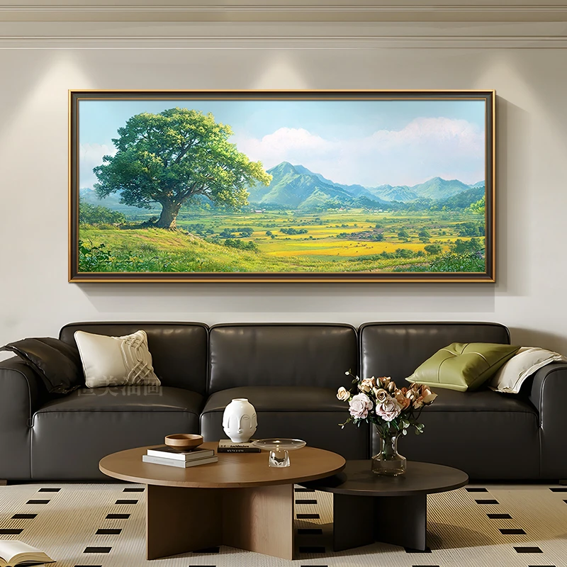《丰茂之地》恒美客厅装饰画手绘油画美式轻奢挂画丰收风景画大树