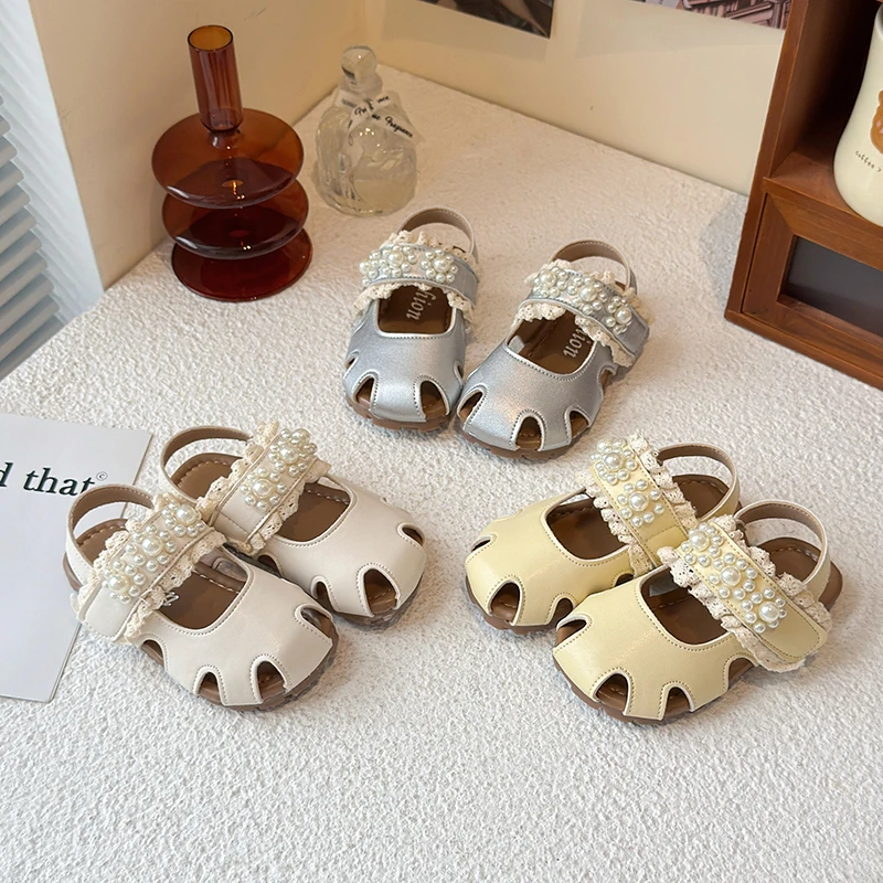 女童包头凉鞋2025夏季新款软底宝宝鞋子女孩洋气花边公主幼儿鞋