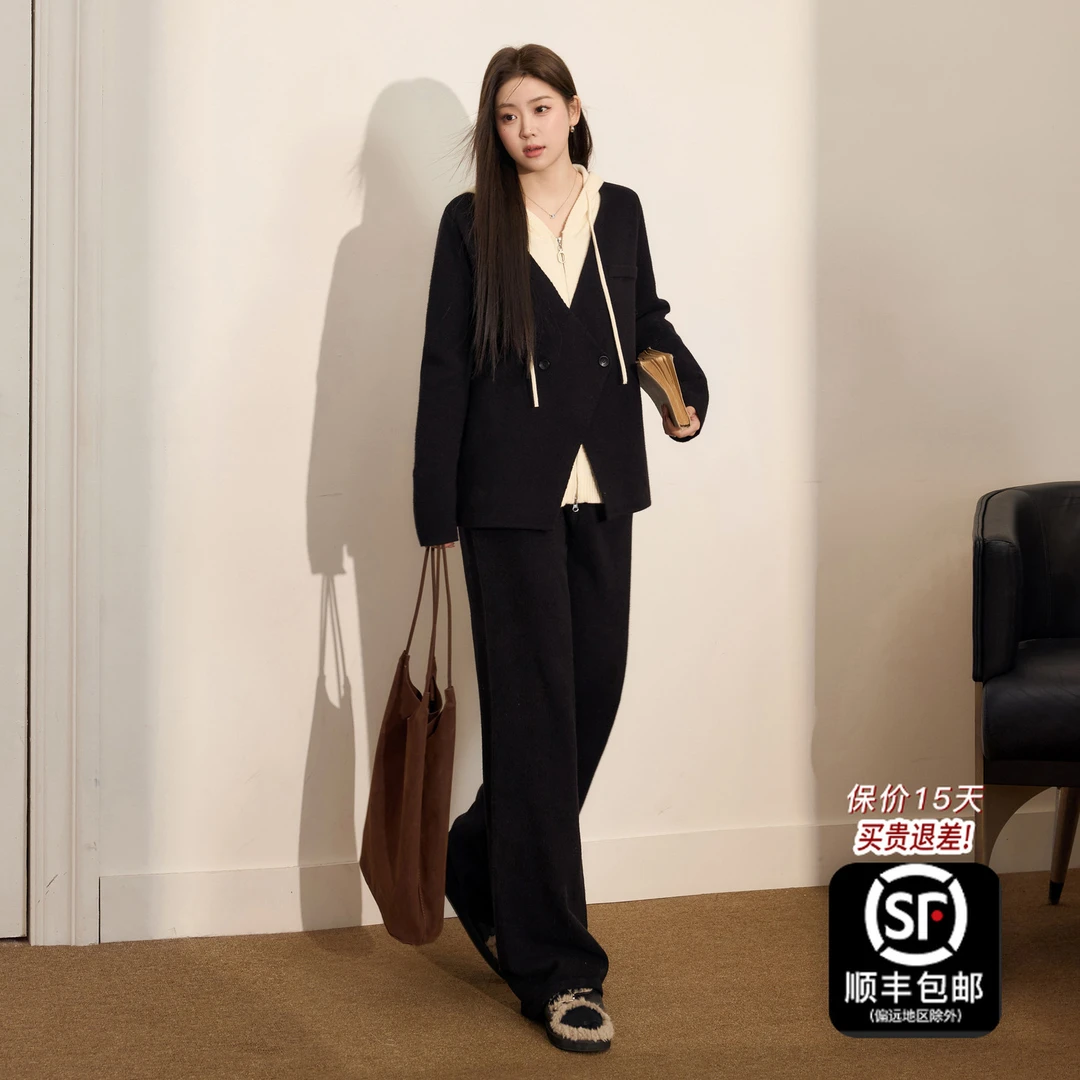 蓝语大码女装休闲假两件连帽毛衣显瘦保暖直筒裤一整套ootd冬穿搭