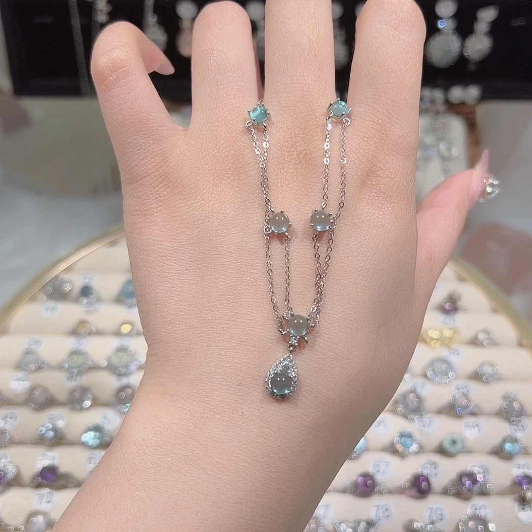 玥***海蓝宝石颈饰银S925镶嵌