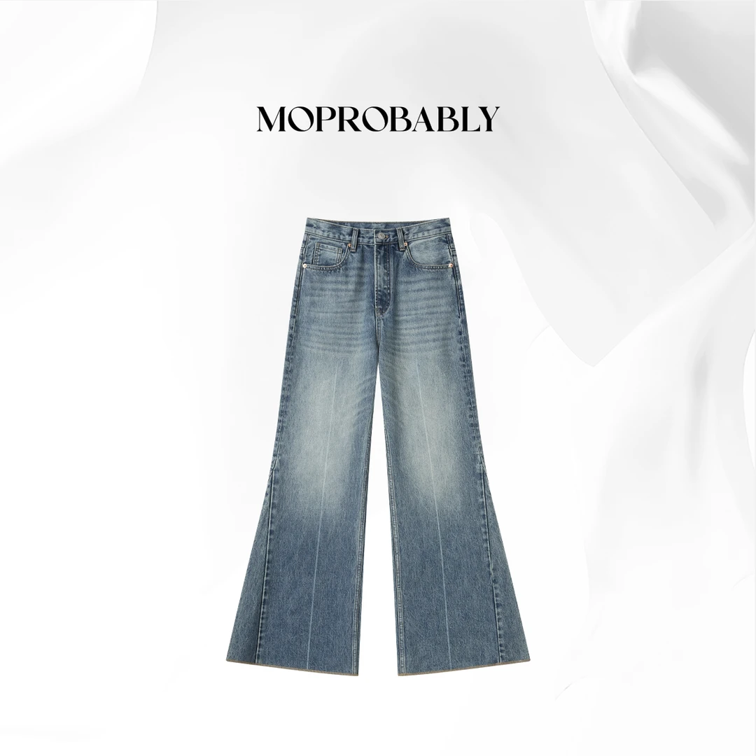 Moprobably贝贝「明线前缝」"100%棉"水洗百搭微喇牛仔裤B5373026