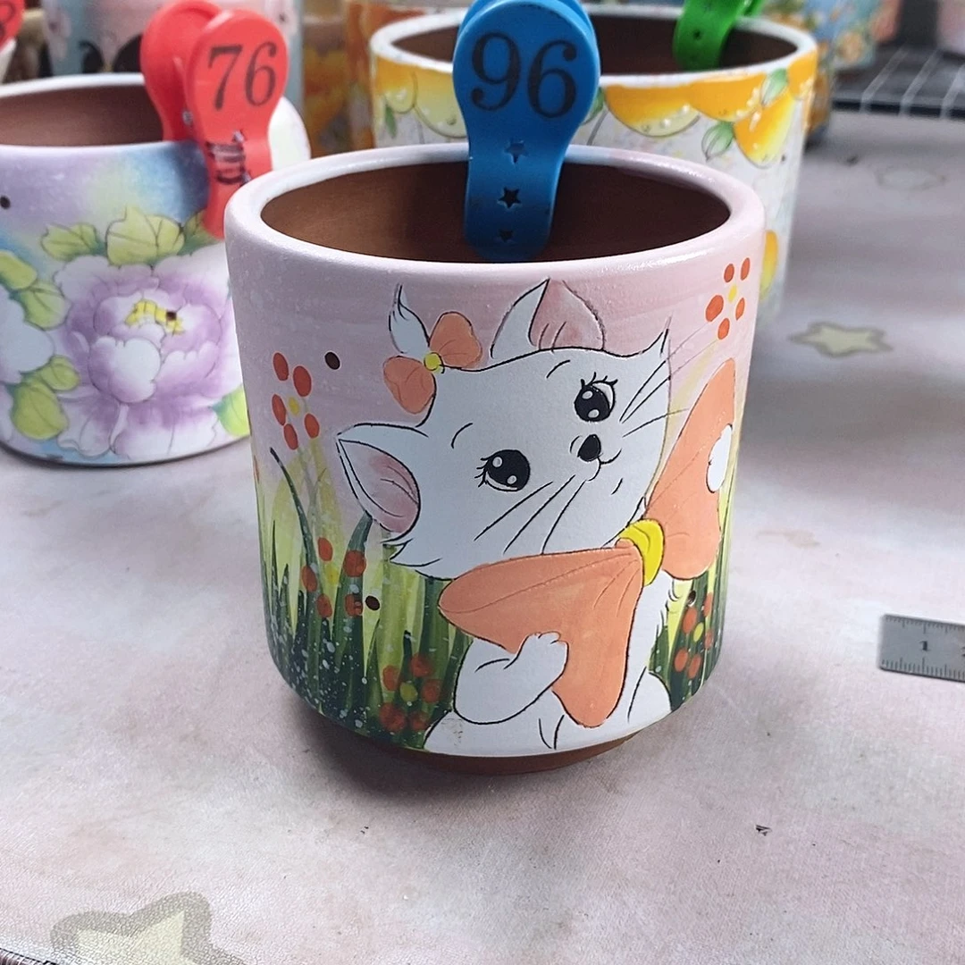 紫砂花盆红陶手绘花盆