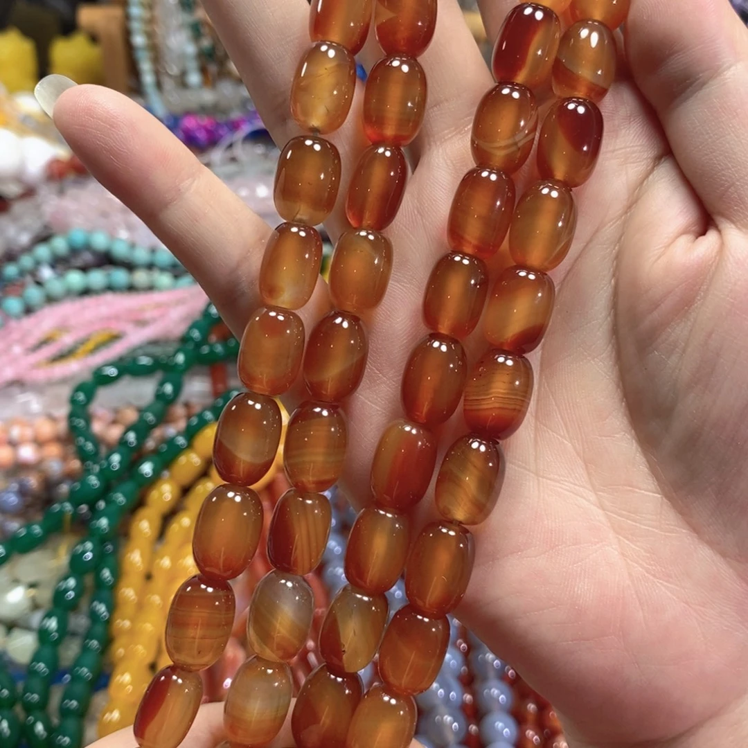 玛瑙/玉髓未镶嵌珠宝半成品红玛瑙桶珠一条卡10*14mm