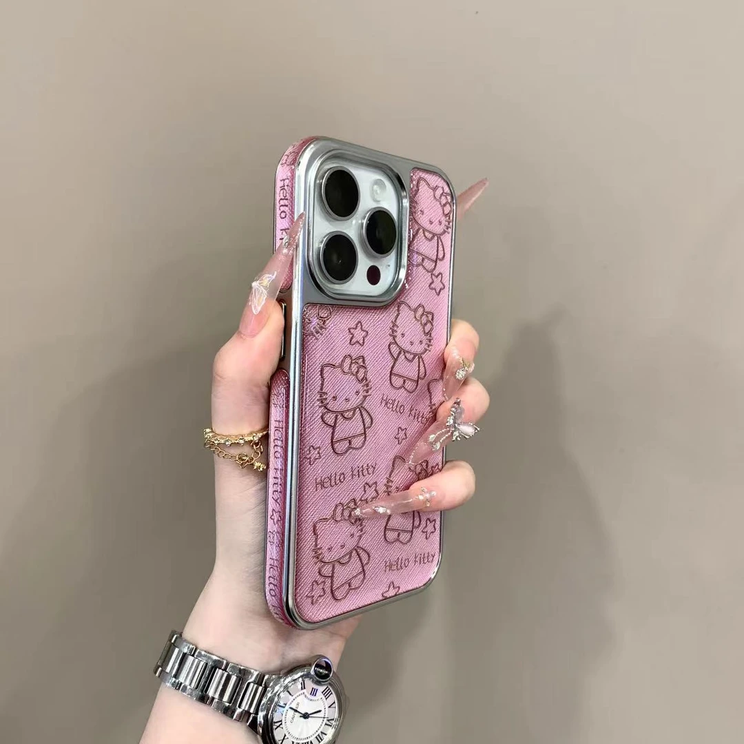 电镀银框粉底星星猫咪适用iPhone16Promax手机壳15可爱14个性13女