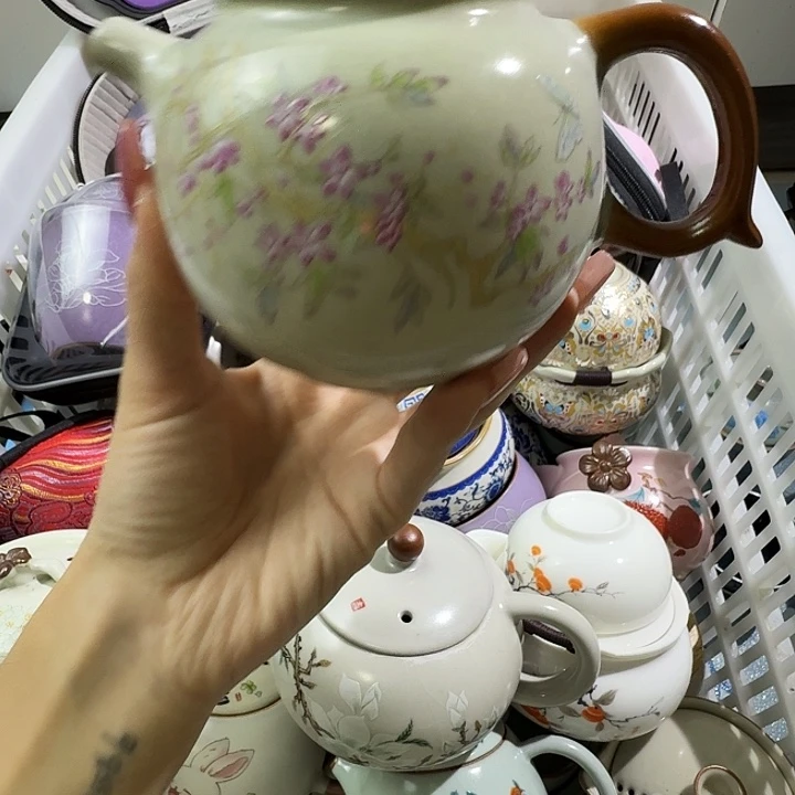 颜瓷茶器闪购链接紫藤大茶壶