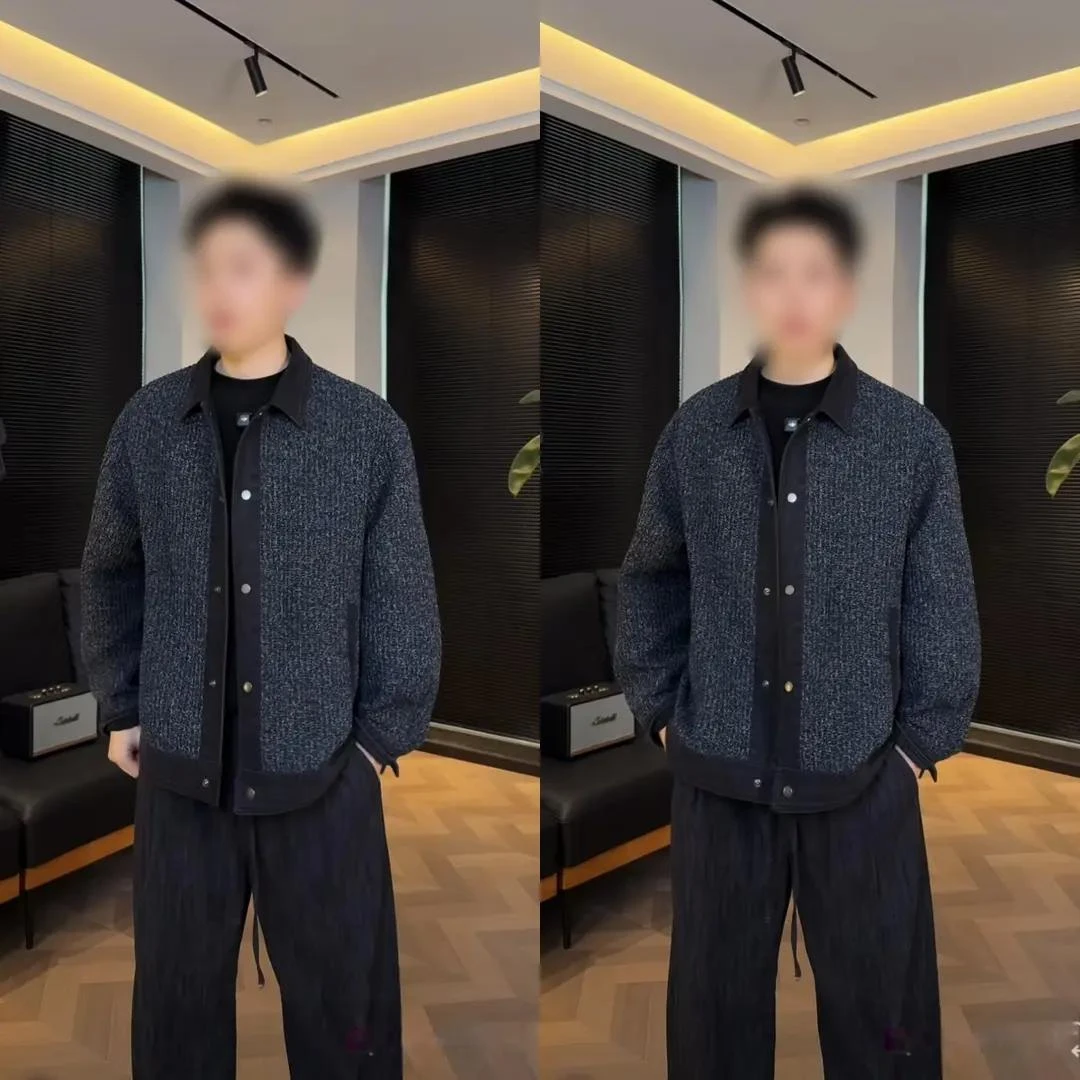 GO SHINE 秋冬男士爆款毛呢牛仔拼接翻领保暖夹克潮流帅气男外套