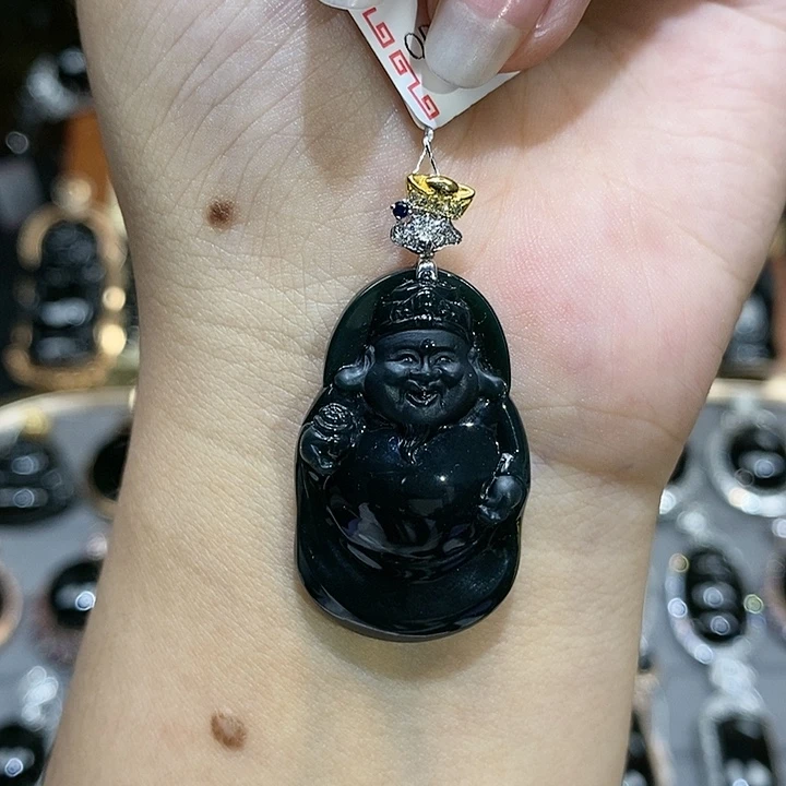 颈饰18K金镶嵌翡翠财神爷