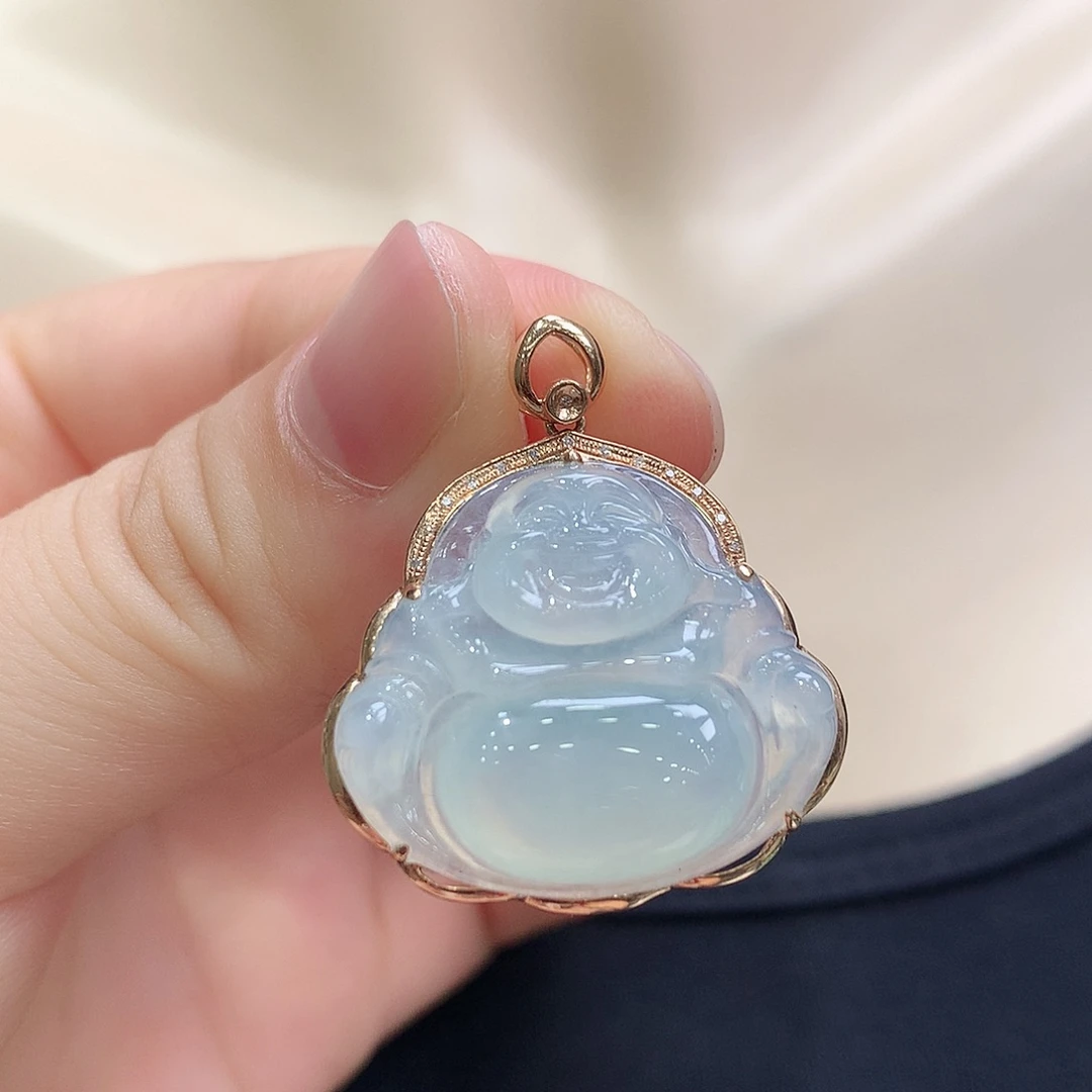 翡翠18K金镶嵌颈饰佛公