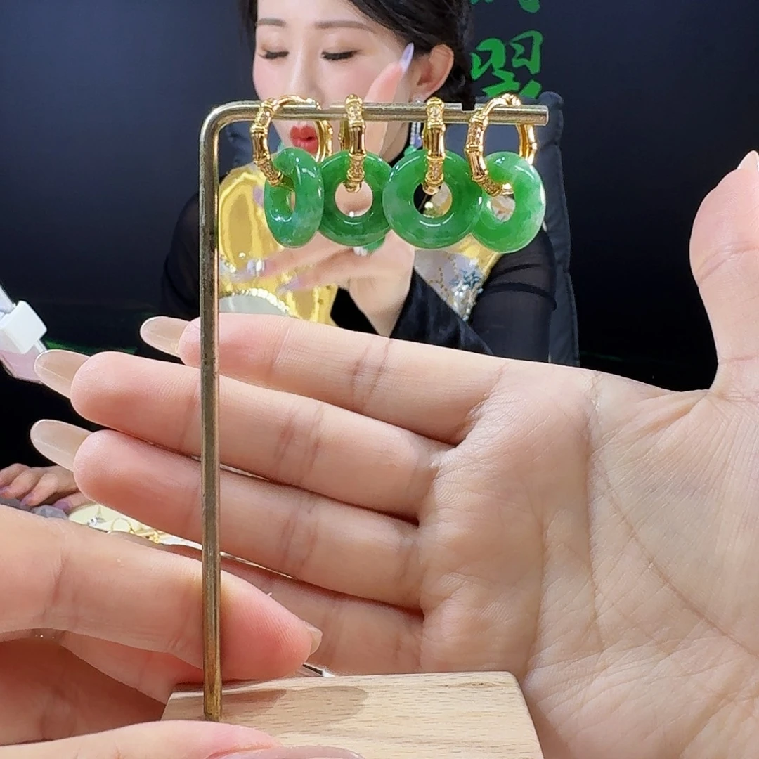 银S925镶嵌翡翠耳饰多样性发货发其一发一对925镶嵌