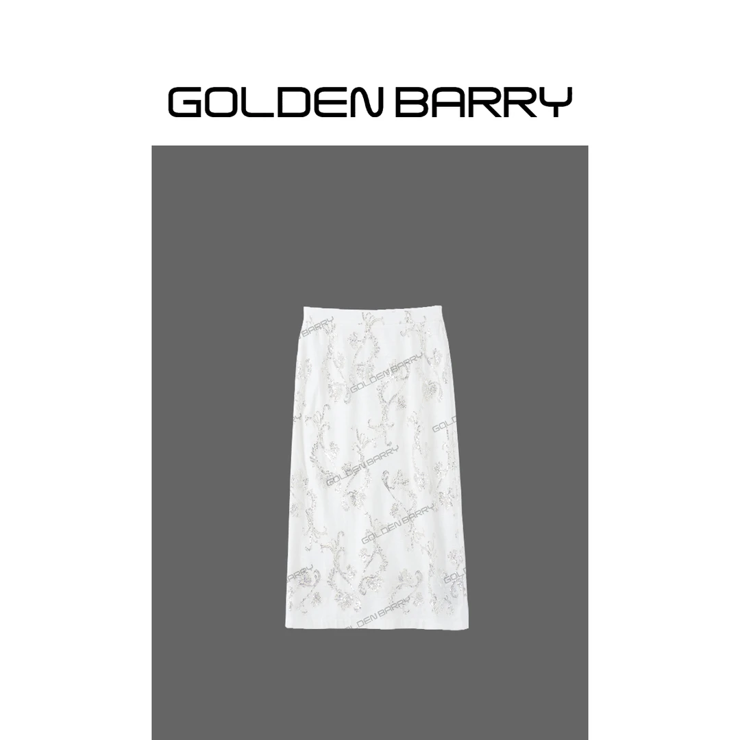 GOLDENBARRY310144人棉亚麻珠片刺绣半裙