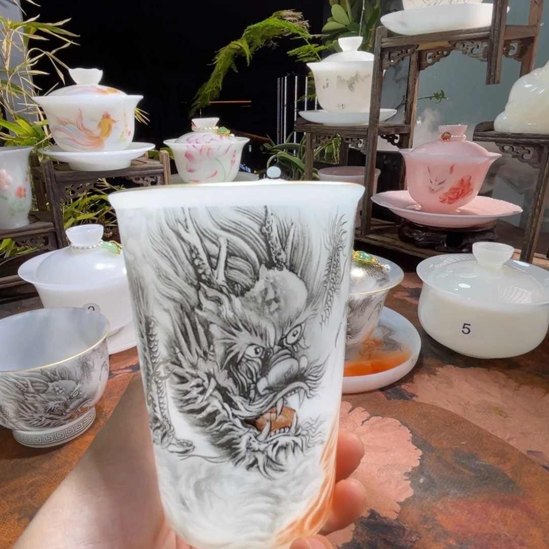 冰晶璞玉素烧鎏金墨龙可乐杯240ml