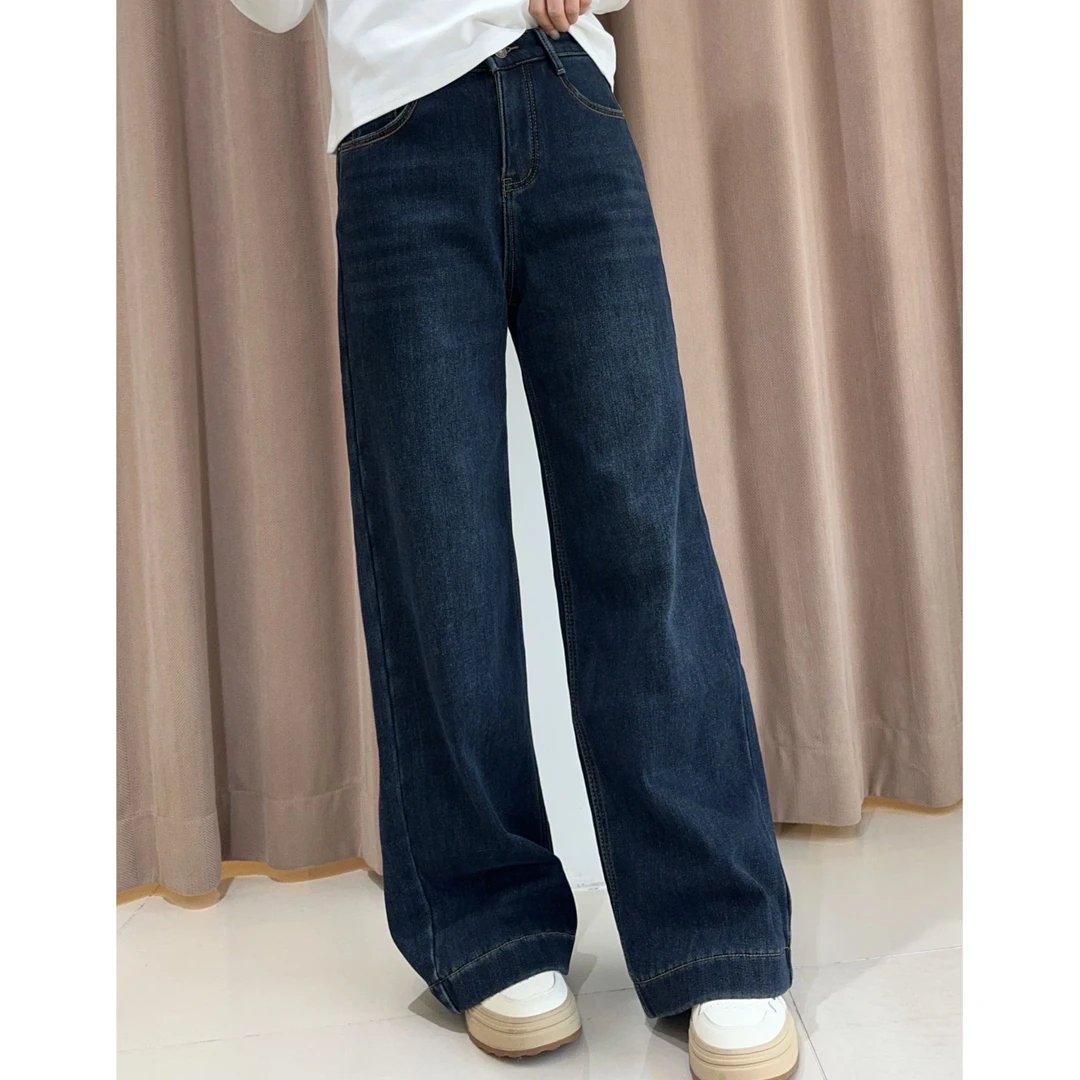 萱萱【弹力加绒直筒】秋冬新款加绒加厚直筒牛仔裤99516-17 111401