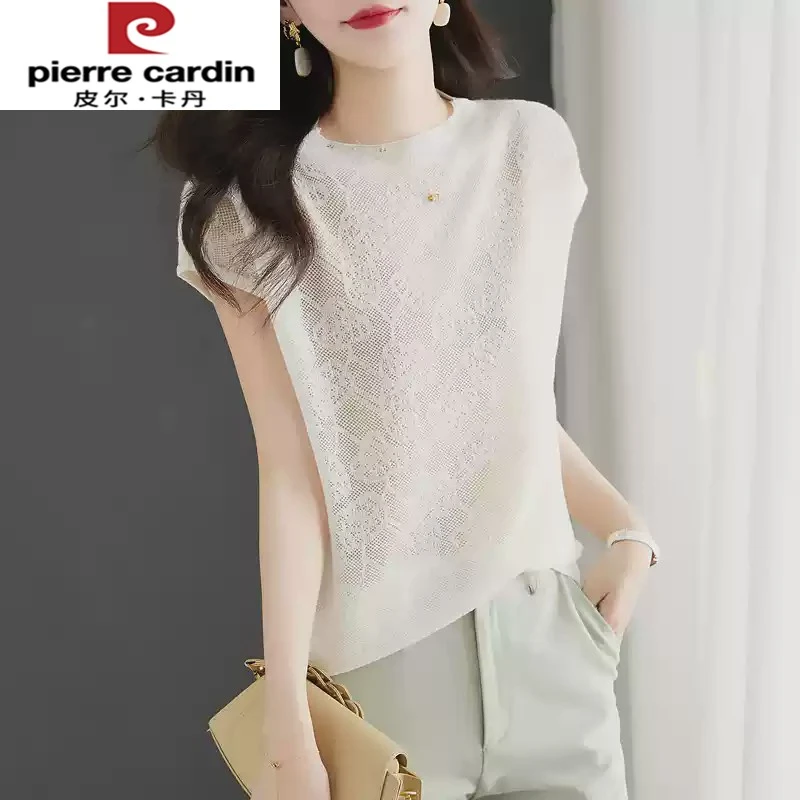 皮尔卡丹夏季女装年新款高级感薄款冰丝体恤设计感小众短袖t恤女