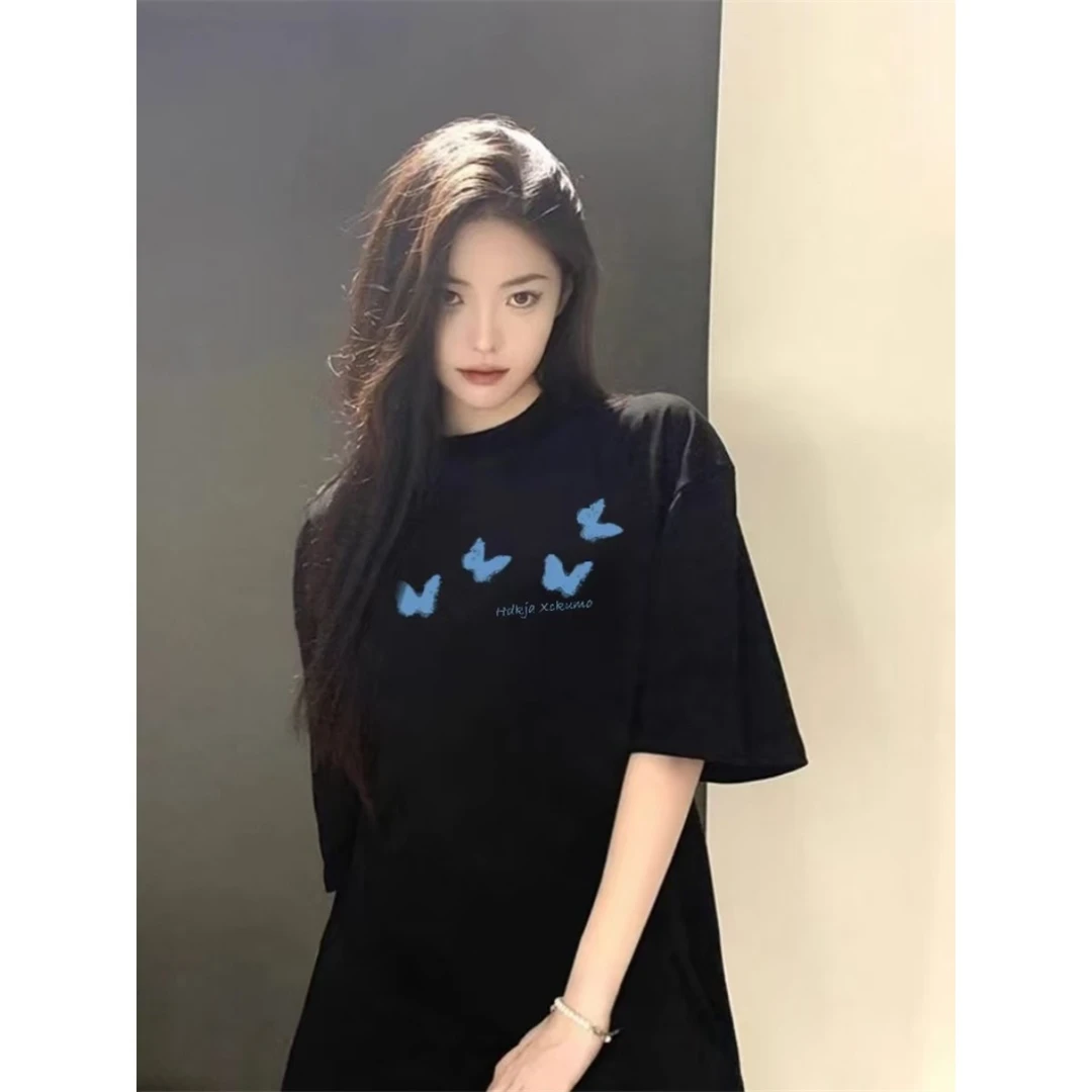 重磅纯棉短袖t恤女2025夏季新款爆款设计感小众美式宽松半袖上衣