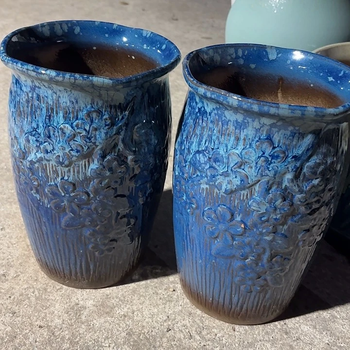紫砂茶碗蓝两个口径16*25