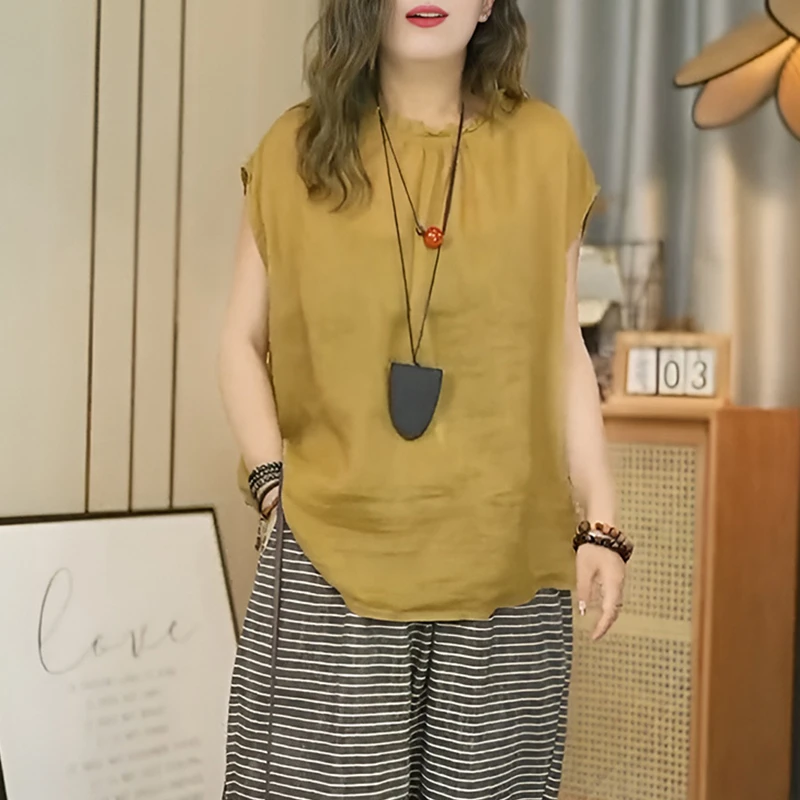 法式高端藏青花边圆领后背单排扣无袖衬衫小众设计感简约大方上衣