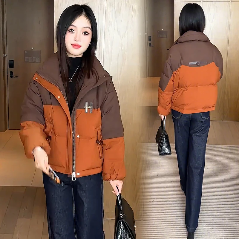 时尚撞色棉服冬季新款洋气小个子短款保暖棉衣新款女士小红棉袄