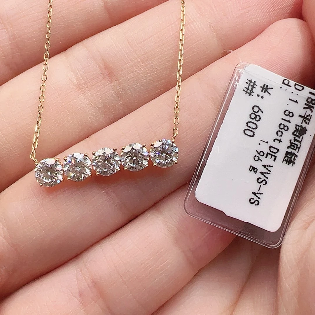 套链18K金镶嵌实验室培育钻石单颗36分，平衡木项链k黄