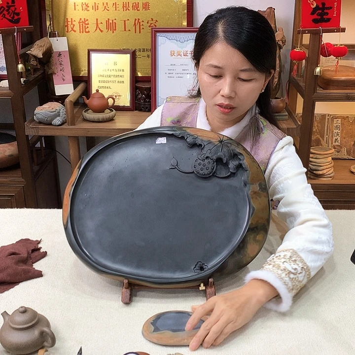虫***土歙砚石茶盘，入门款
