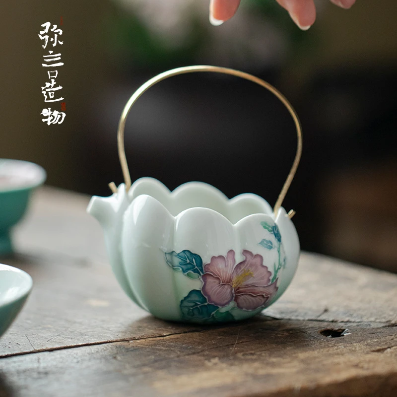 弥言出水芙蓉公道杯手绘家用提梁分茶器均杯匀杯茶道配件过滤茶海