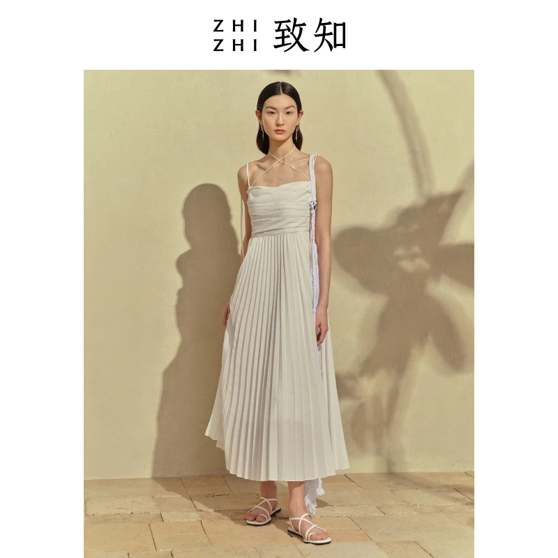 太常尹 百褶吊带裙2024年新款高级气质连衣裙ZZ2CMWL3256