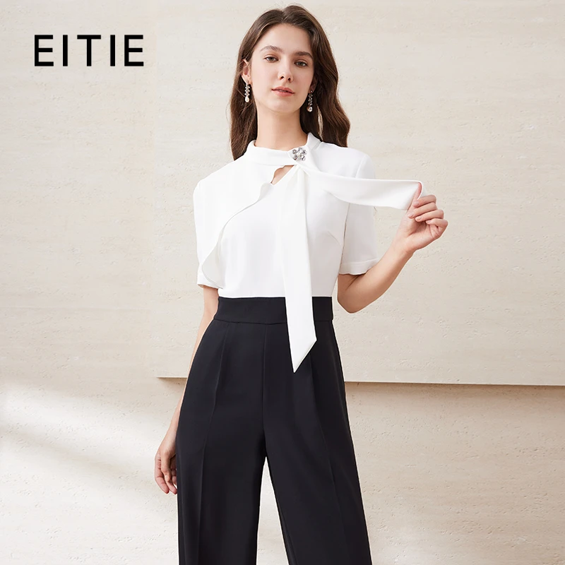 EITIE爱特爱飘带不对称高腰阔腿撞色连体裤2025夏季新款B2512602