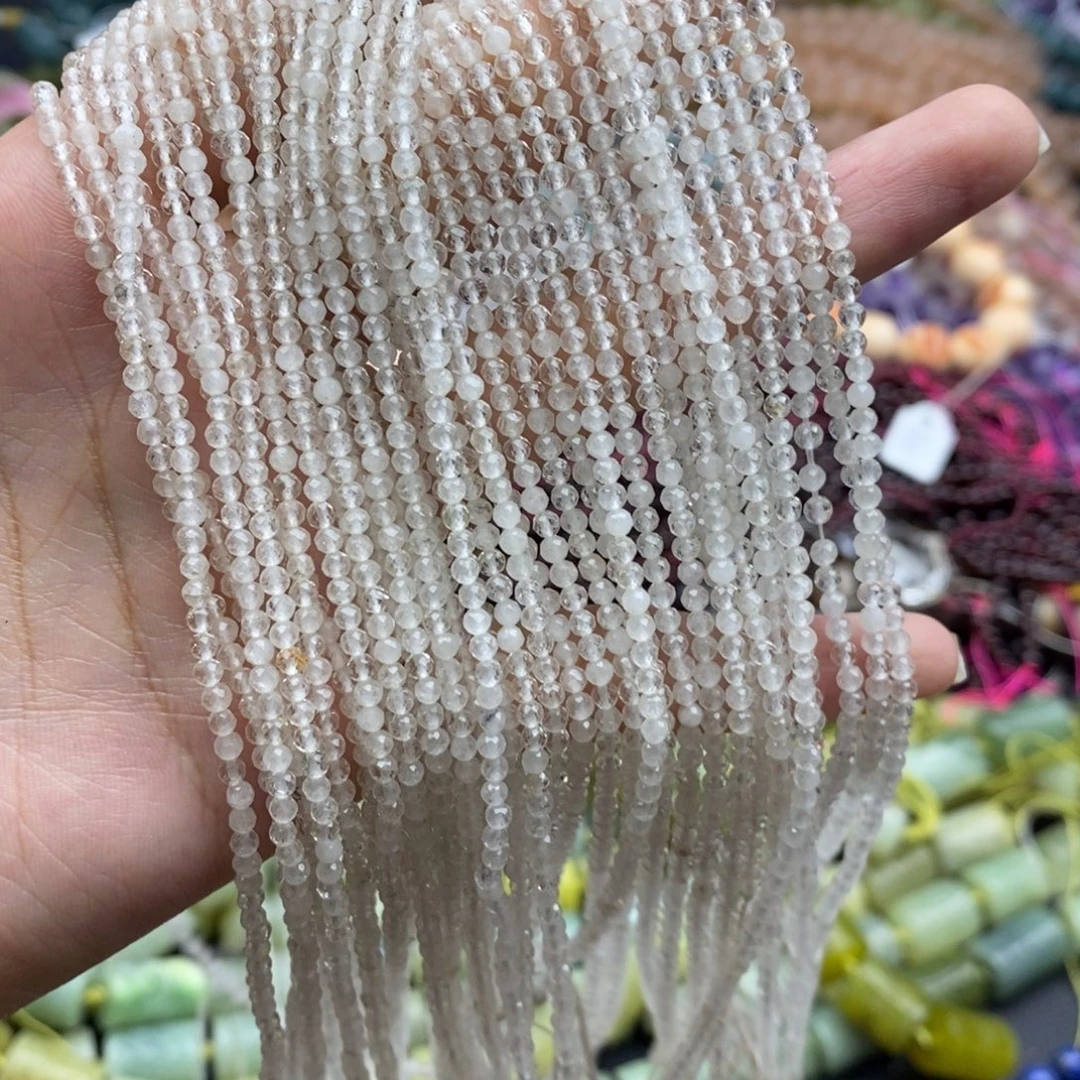 未镶嵌玛瑙/玉髓珠宝半成品一条纯天然白水晶2.8mm切面圆珠