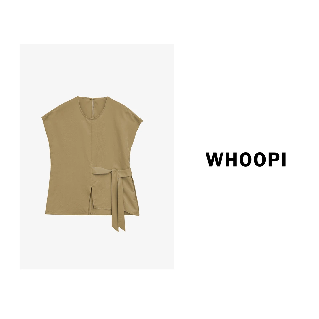 【Whoopi】chao舒服砂洗莱赛尔！设计感不规则剪裁气质系带上衣