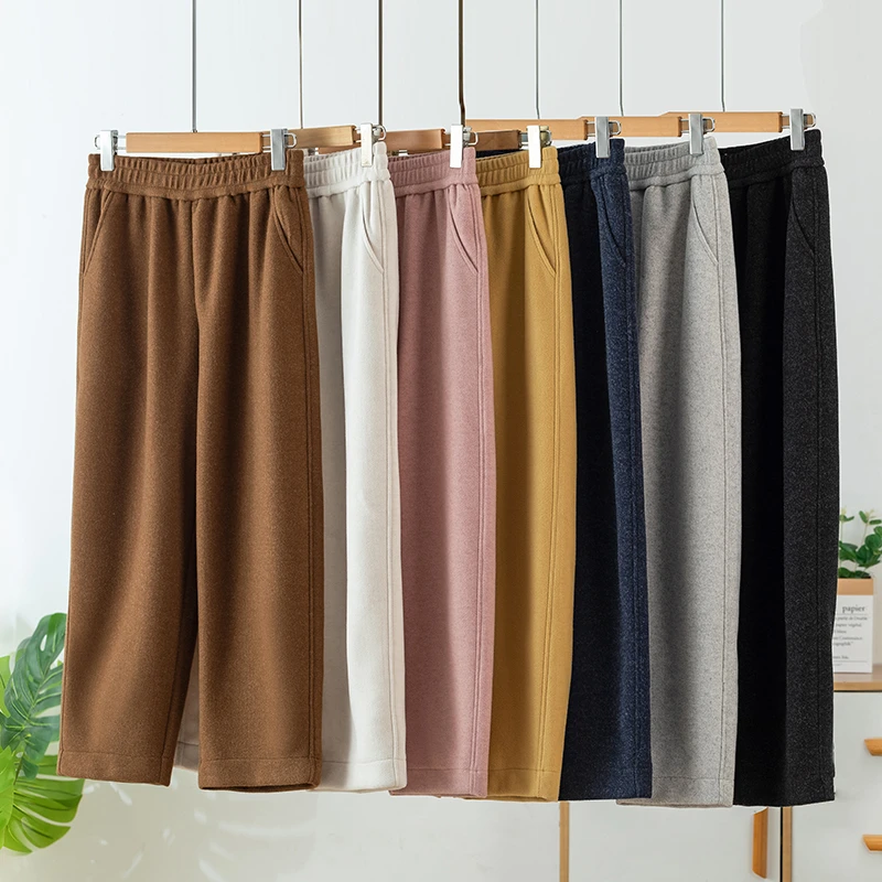 加绒毛呢九分裤秋冬季百搭宽松显瘦