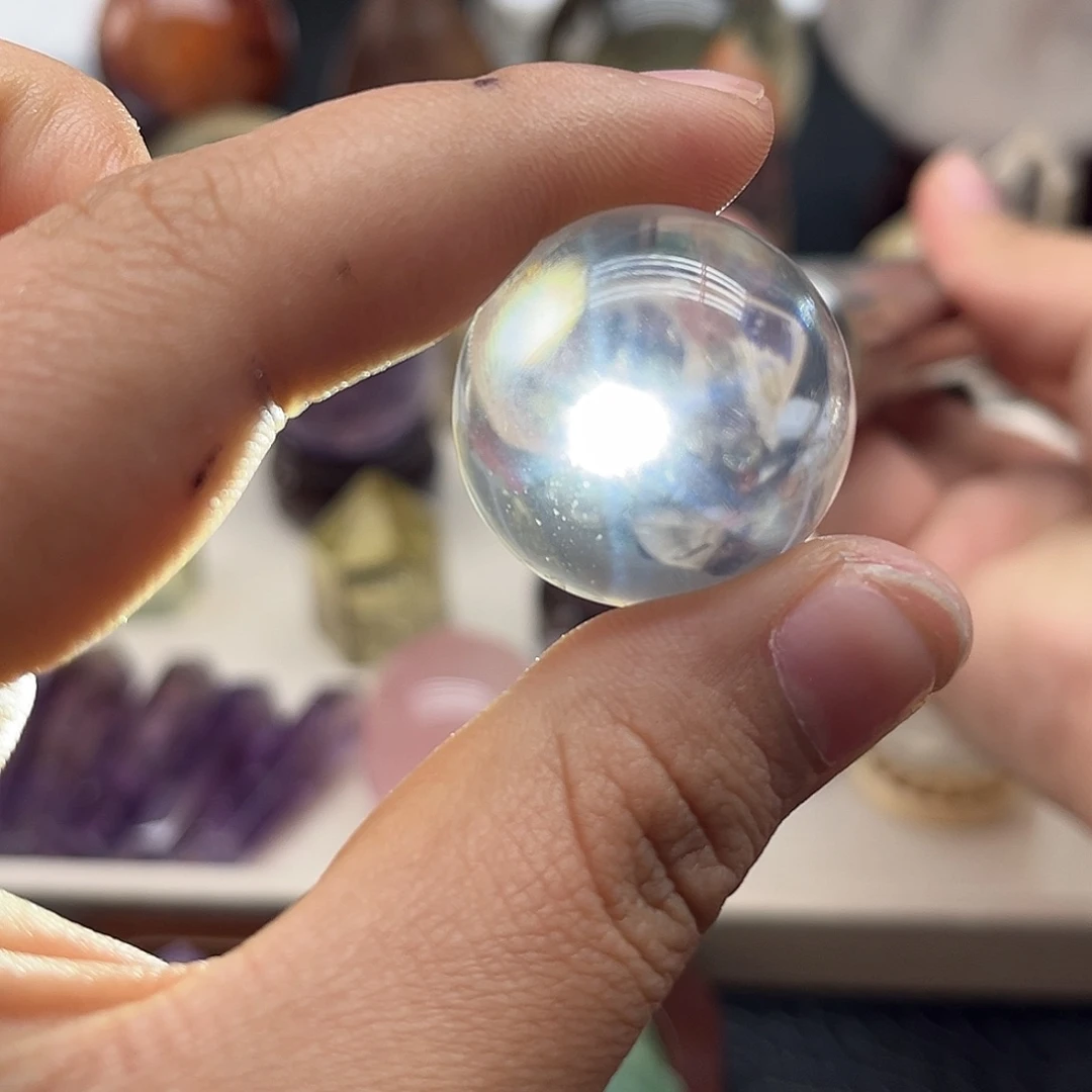 水晶珠宝半成品未镶嵌79 莫粉水晶球27mm（带六芒星）