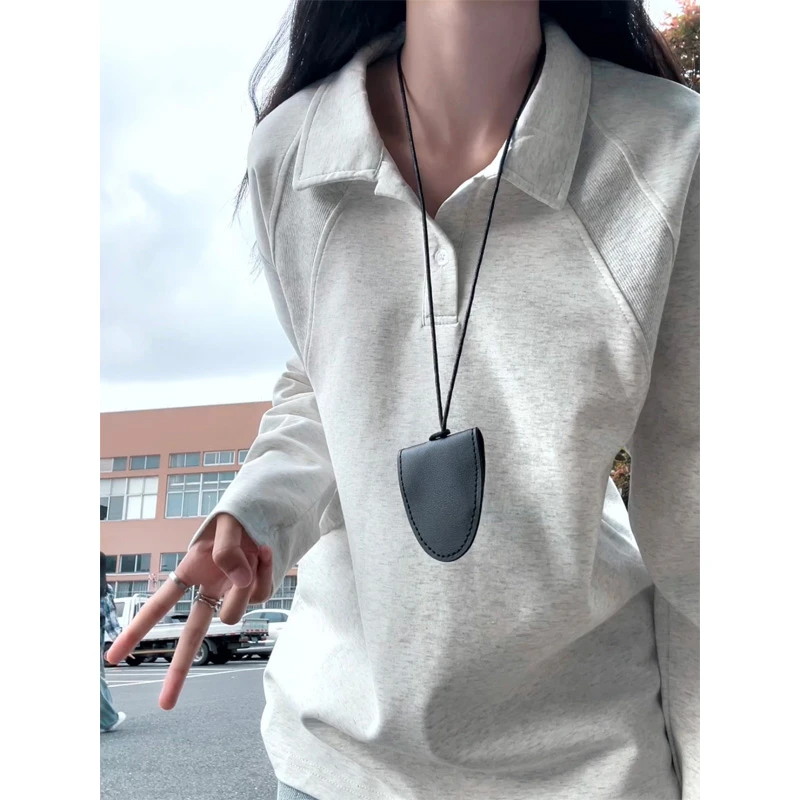 美式正肩polo衫卫衣男款秋季设计感斜切纹打底衫cleanfit长袖t恤