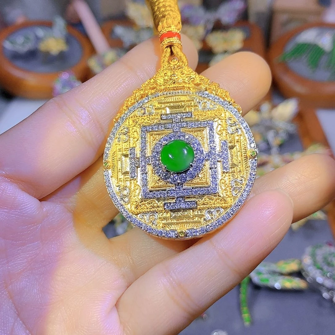 颈饰银S925镶嵌翡翠