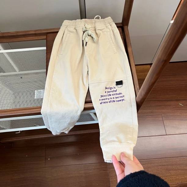 【编号Q781】8022-1-34-儿童绑带收脚休闲裤杏色-BOQ