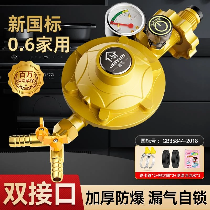 新国标家用0.6双咀防爆煤气燃气灶调压液化气煤气减压阀自动关闭