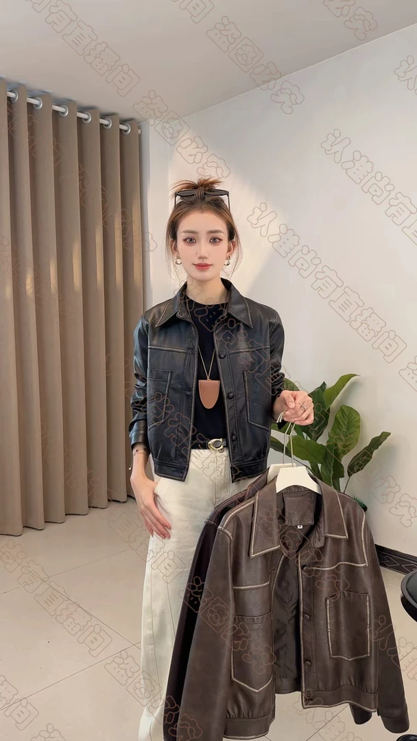 【休闲日记】春秋显瘦气质短款百搭时尚皮夹克外套8819