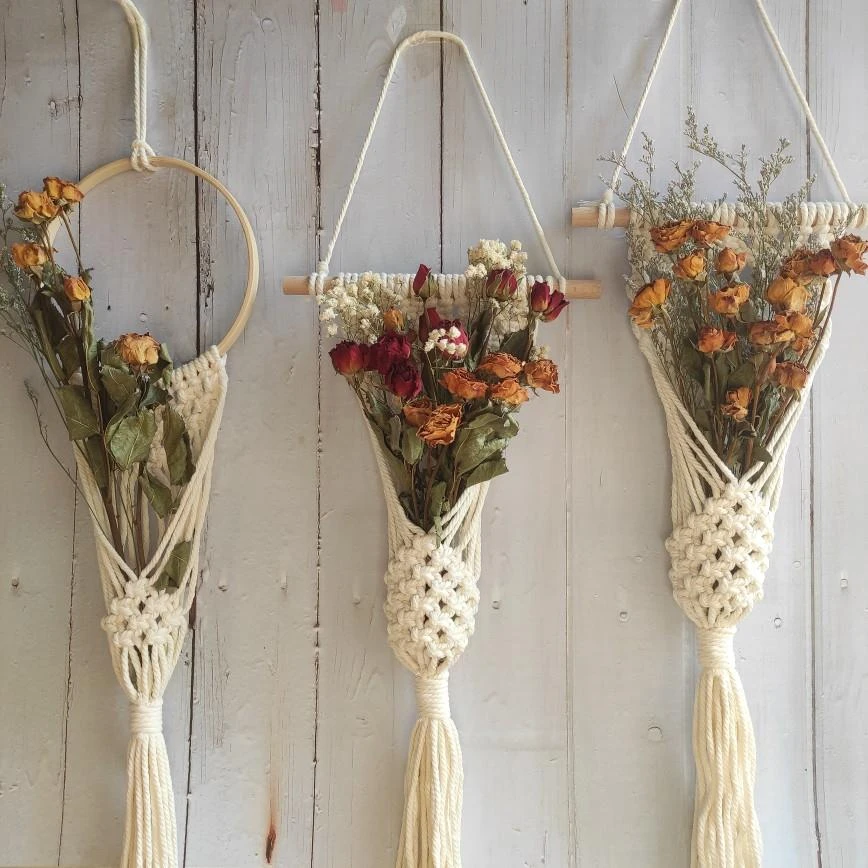 手工编织挂毯干花网兜北欧客厅墙面装饰壁毯民宿挂饰